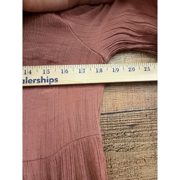 Naif Rust Orange Textured Tiered Mini Dress With Tassel Tie Neck & 3/4 Sleeves L - Picture 3 of 8